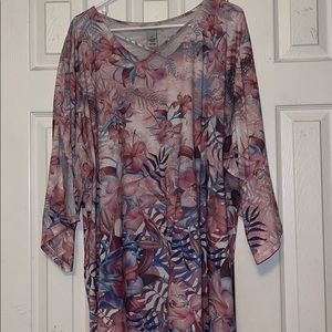 Purple and pink floral pattern mid sleeved shirt